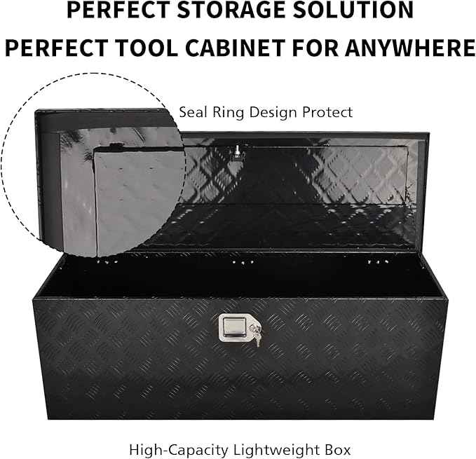 44 Inch Black Aluminum Tool Box 5 Bar Tread ToolBox Flatbox for Truck Bed Car Outdoor Trailer Pickup Underbody RV ATV Storage Underbed Tools Organizer with Lock and Keys(44"X15"X15")