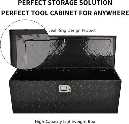 44 Inch Black Aluminum Tool Box 5 Bar Tread ToolBox Flatbox for Truck Bed Car Outdoor Trailer Pickup Underbody RV ATV Storage Underbed Tools Organizer with Lock and Keys(44"X15"X15")