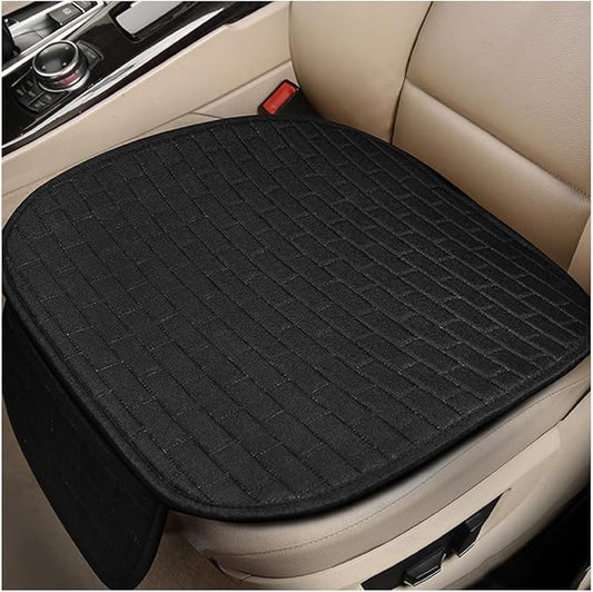 Front Car Seat Cover, Anti-Slip Breathable Linen Bottom Seat Protector Covers with Storage Pockets, Universal Front Driver Seat Pad Mat for Cars SUVs Truck Van (Black)