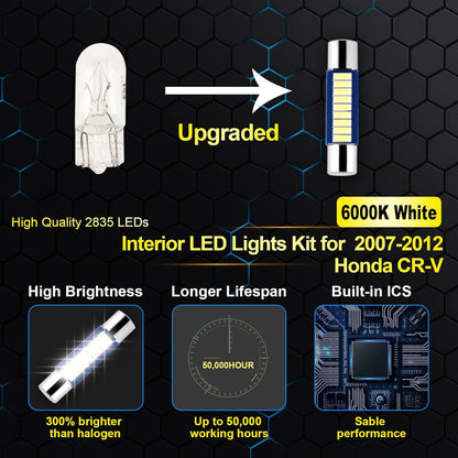 EASY EAGLE LED Interior Car Lights for Honda-CRV-2007-2012: 10 Piece Kit White LED Light Bulbs - Super Bright 6000K + Install Tool