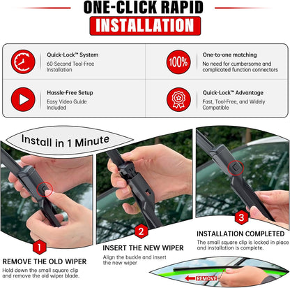 Windshield Wiper Blades Replacement for 2009-2017 Ford Fiesta Original Factory Quality Front Rear Wipers Blade Set for My Car - 26" 15" 12" (Pack of 3)