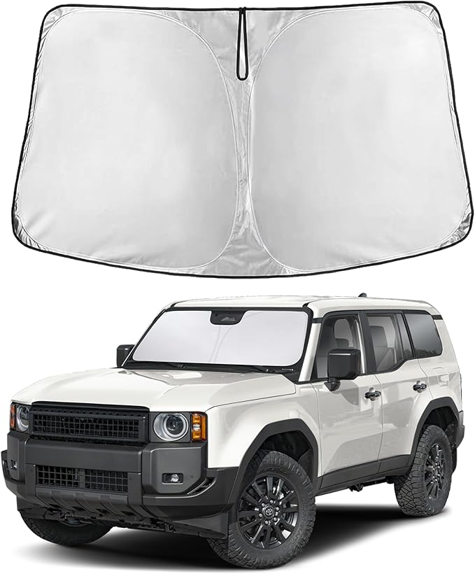 EcoNour Windshield Sun Shade Compatible for Toyota Land Cruiser 2024–2026 | Full-Size SUV Front Window Sunshade | Foldable Sun Visor Protector | UV & Heat Blocking Protection