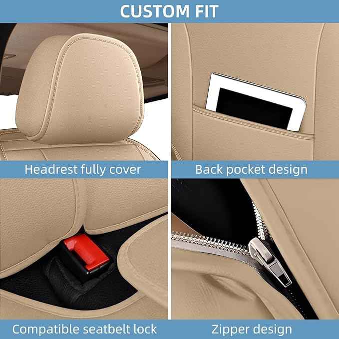 YORKNEIC Front Set Seat Covers Fit for Ford Explorer 2004-2025 2026: Faux Leather Car Seat Covers - Waterproof Car Seat Protector(Beige)