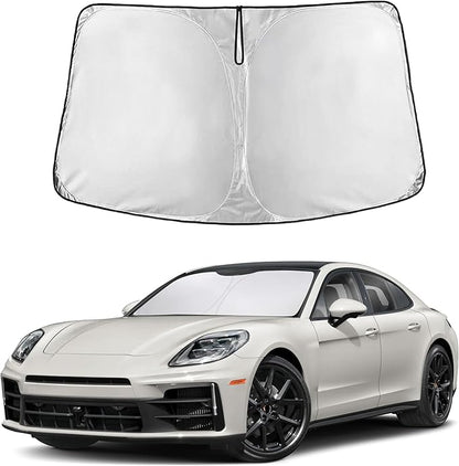 EcoNour Windshield Sun Shade Compatible for Porsche Panamera 2017-2025 Front Window Sunshade Foldable Sun Visor UV & Heat Blocking Protection