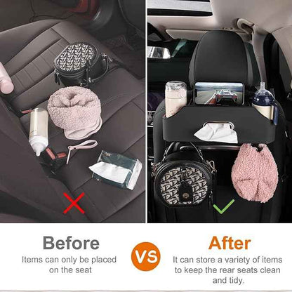 Car Rear Backseat Extra Multifunctional Drink Cup Holder Organizers With Tissue Storage Box Organizer & Hooks For Car Seat Back. Black