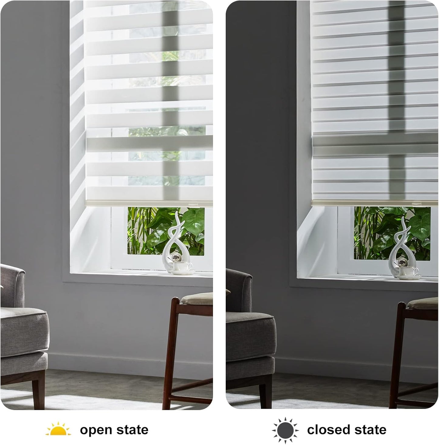 Persilux Cordless Zebra Blinds for Windows Free-Stop Window Shades (27" W X 72" H, Cream) Dual Layer Light Control for Day and Night, Light Filtering Sheer Shades for Home, Easy to Install