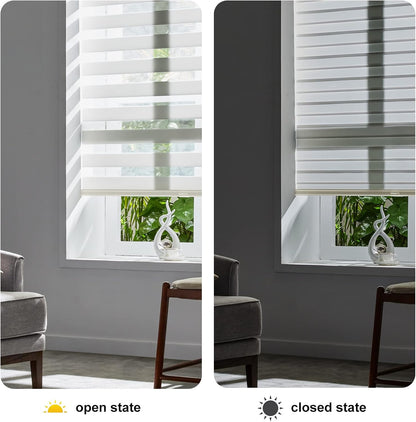 Persilux Cordless Zebra Blinds for Indoor Windows, Free-Stop Zebra Blinds Cordless, Light Filtering Sheer Shades Dual Layer for Day and Night, Zebra Roller Shades for Home (36.25" W X 64" H, White)