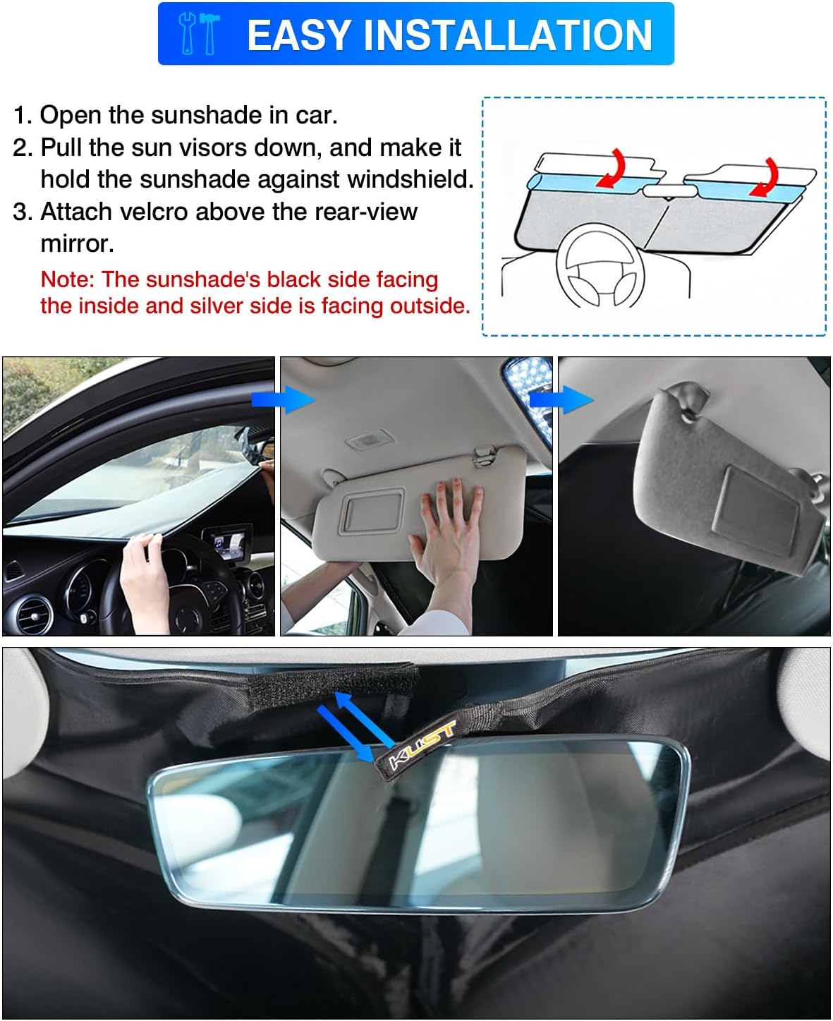 KUST Windshield Sun Shade for Nissan Leaf 2011-2017 Window Shade Sun Visor Cover Foldable Blocks UV Rays Keep Your Car Cooler