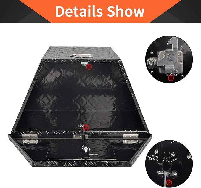 29 Inch Aluminum Trailer Tongue Tool Box 5 Bar Tread Wide Utility ToolBox for Pick Up Truck RV Storage Organizer Tool Box with Lock and Keys - 29"X16.5"X18" Black