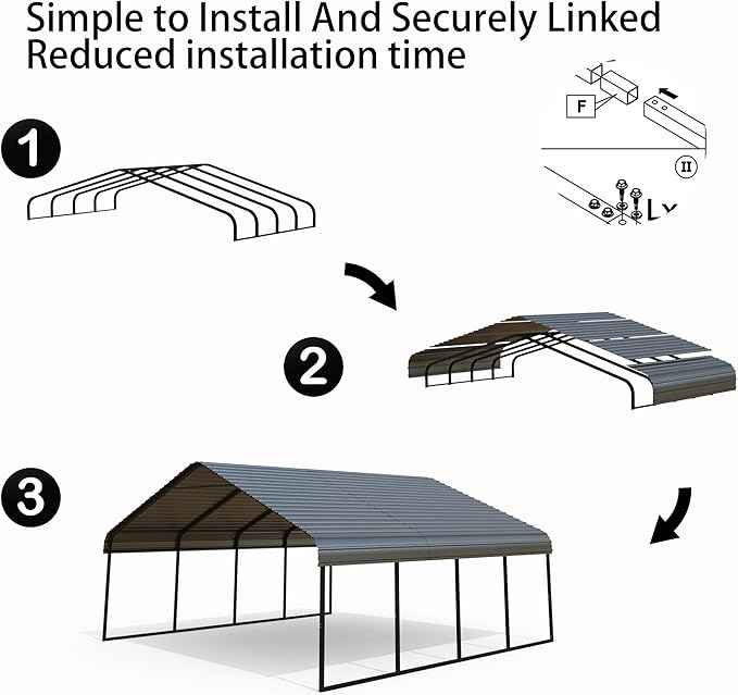 Heavy Duty Metal Carport Galvanized Steel All Weather Carport Canopy with Anchor Kit for RV Boat Truck Tractor Garage Shelter in 10x20 12x20 20x20 20x30 20x40 FT Easy Assembly Carports Kit (20x20 FT)