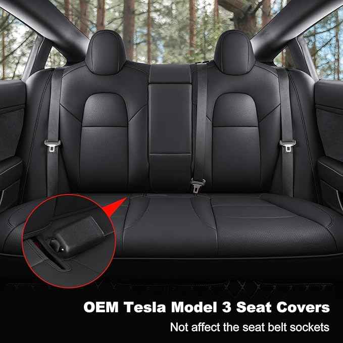 Tesla Model 3 Car Seat Covers Nappa Leather Car Interior Seat Airbag Compatible Cushion Cover Full Set Custom Fit 2023 2022 2021 2020 2019 2018, Nappa Black