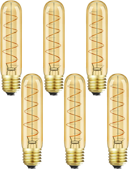 Leools Vintage T10 LED Edison Light Bulb Super Thin Filament, 40 Watt Warm Light Vanity Night Amber Bulbs, Dimmable Tubular Incandescent E26 LED Edison Bulb 40W Warm Warm 2200K, 6 Pack