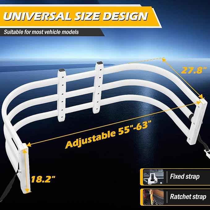 White Aluminium Truck Bed Extender, Pickup Tailgate Expansion, Fit for Ford F150 7+Titan 7+Sierra 3+Ram 1500/2500/3500, Compatible with All Rails, L55-62 x W24 x H18 (Includes Mounting Bracket)