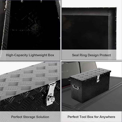 24 Inch Black Aluminum Tool Box 5 Bar Tread ToolBox for Truck Bed Car Outdoor Trailer Pickup Underbody RV ATV Storage Underbed Tools Organizer with Side Handle and Lock (24"X9.5"X12.5")