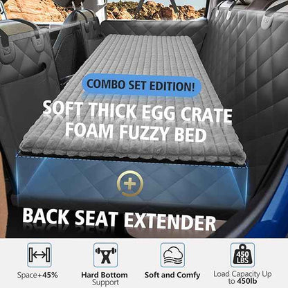 Truck Back Seat Extender for Dogs with Thick Egg Crate Foam Fuzzy Blanket Bed Mat, Soft Pet Car Seat Covers, Sturdy Backseat Trucks Dog Bed for Travel, Waterproof Dog Hammock for Truck Crew Cab