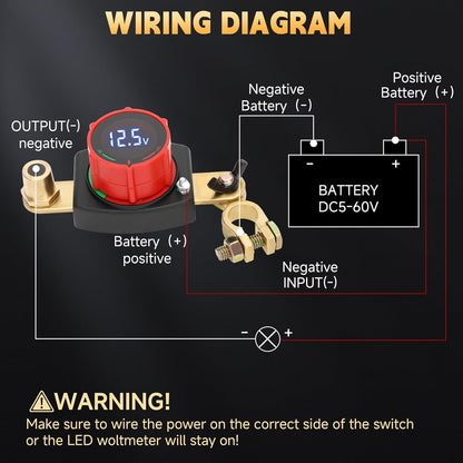 Top Post Battery Disconnect Switch with Voltmeter, DC 5-60V Battery Kill Switch Master Isolator On Off Kill Switch Power Cut/Shut Off Switch for Boat Car RV Truck Camper Trailer