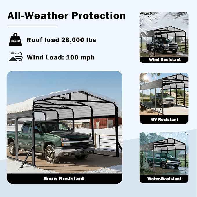 20x40FT Heavy Duty Metal Carport - Reinforced Galvanized Carport Canopy for All-Weather Shelter, Enhanced Wind Resistance for Boats, Cars, Trucks and Tractors