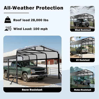 20x40FT Heavy Duty Metal Carport - Reinforced Galvanized Carport Canopy for All-Weather Shelter, Enhanced Wind Resistance for Boats, Cars, Trucks and Tractors