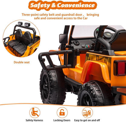 24V Ride on Toys for Big Kids, 2 Seater Electric Truck with Remote Control, 4.3 MPH Max Speed, Bluetooth, 4WDS, Led Headlight & Music Player - AutoBay