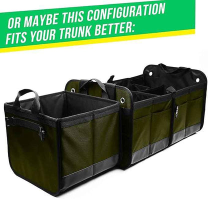 Heavy Duty 3-Section Trunk Organizer – Extra Large Collapsible & Foldable Cargo Box, Modular Car Storage System for SUV, Truck, Van – Green