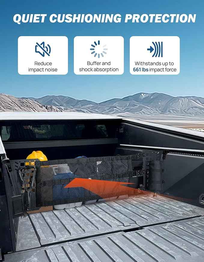 JOYTUTUS Truck Bed Divider Compatible with Cybertruck 2025 2024 2023 Cargo Divider Organizer Steel Molle Panels with Cargo Divider Net Cybertruck Accessories