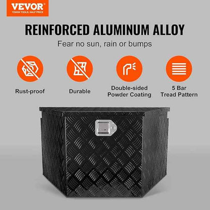 VEVOR Trailer Tongue Box, Heavy Duty Trailer Tongue Tool Box Storage Organizer with Lock & Keys, Utility Tool Chest for Pickup Truck Bed, RV, SUV, Off-Road Vehicle, Aluminum, 33" x 19" x 18", Black