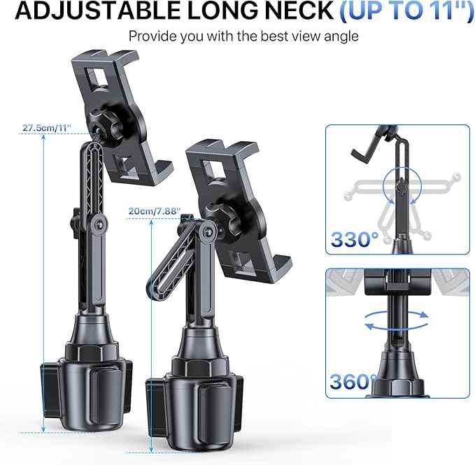 Miracase Cup Holder Tablet Mount for Car, [2025 Latest Upgraded] Adjustable Long Neck Car Tablet Holder Friendly Compatible with iPad, Pro, Air, Mini Samsung Galaxy Tab, All 6.1-12.9" Tab
