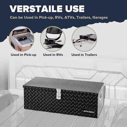 ARKSEN 30 x 13 x 10 Inch Diamond Plate Truck Bed Tool Box, Heavy Duty Waterproof Aluminum Toolboxes Storage Chest with Side Handle & Lock for Pickup Truck Bed, RV & Trailer – Black