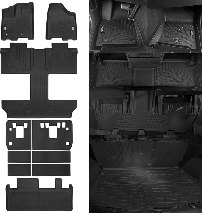 Custom Fit Floor Mats for Toyota Sienna 2011-2012 7 Seats, All Weather TPE Floor Liners with Trunk Mat & Backrest Protectors, Odorless Full Set Interior Accessories