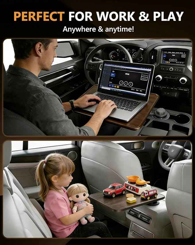 360° Rotating Car Laptop Desk - Cup Holder Mount Car Table Tray, Compatible with Tesla Model Y/3/S, F-150/Explorer/Maverick & Most Vehicles, Car Accessories for Women & Men
