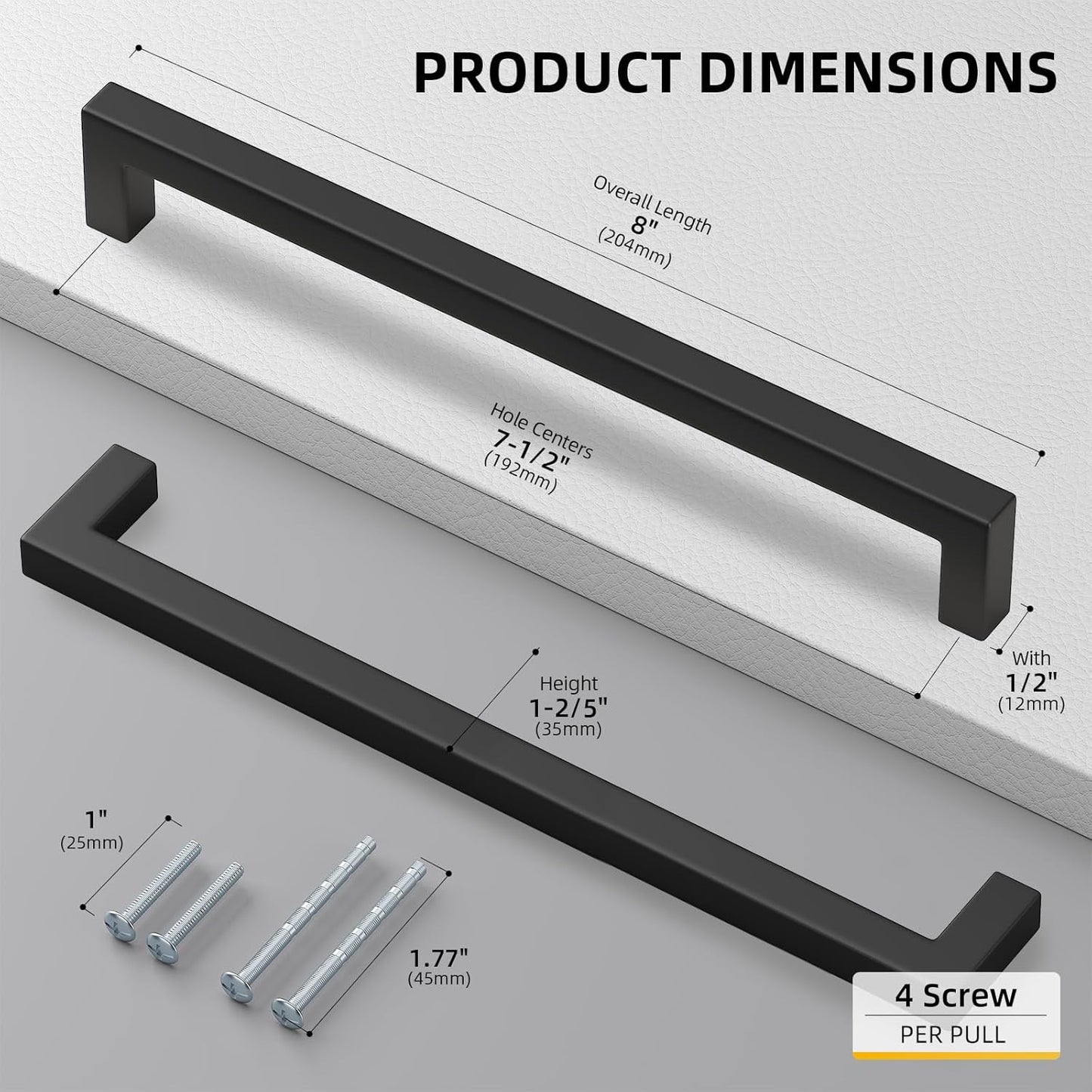 Goldenwarm 10 Pack Black Square Bar Cabinet Pull Drawer Handle Stainless Steel Modern Hardware for Kitchen and Bathroom Cabinets Cupboard,Center to Center 7-1/2in(192mm) Black Kitchen Drawer Pulls