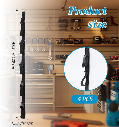 Extension Cord Organizer,4 PCS Extension Cord Hanger with 5 Slots,Garage Garden Storage Straps Black Organizer Straps for Cable, Hose, Rope, Light String, Tool