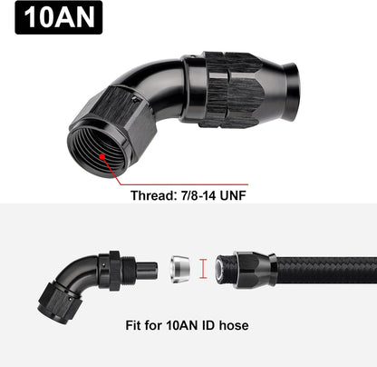 EVIL ENERGY 10AN 60 Degree PTFE One Piece Full Flow End Hose Fitting Aluminum Black