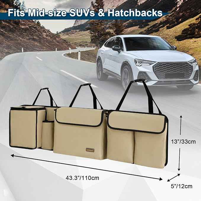 Deluxe Trunk and Backseat Organizer for Medium or large size SUVs & RVs, Detachable Storage Modules with Built-in Cooler, Patent Pending