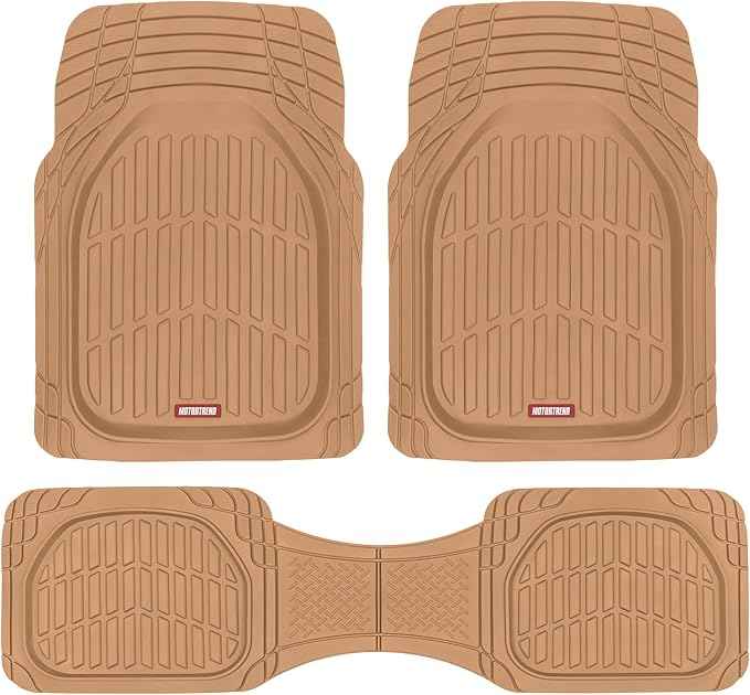 Motor Trend FlexTough Floor Mats for Cars, Beige Deep Dish All-Weather Mats, Waterproof Trim-To Fit Automotive Floor Mats for Cars Trucks SUV, Universal Floor Liner Car Accessories
