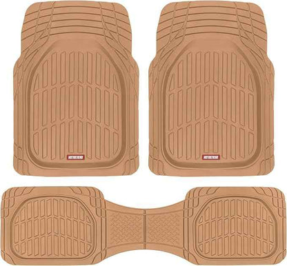 Motor Trend FlexTough Floor Mats for Cars, Beige Deep Dish All-Weather Mats, Waterproof Trim-To Fit Automotive Floor Mats for Cars Trucks SUV, Universal Floor Liner Car Accessories