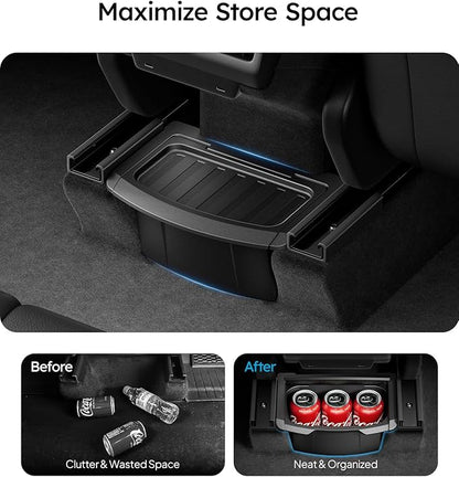 Wigoo 2026 Upgrade Tesla Model Y Juniper Accessories Rear Center Console Organizer [Partitioned Storage & Stable Installation] Backseat Storage Box for Tesla Model Y Juniper 2025~2026