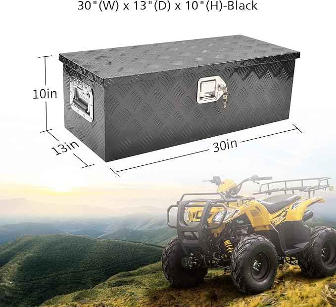 30 Inch Black Aluminum Tool Box 5 Bar Tread ToolBox for Truck Bed Car Outdoor Trailer Pickup Underbody RV ATV Storage Underbed Tools Organizer with Lock and Keys (30"X13"X10")