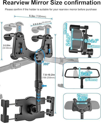 woleyi Rearview Mirror Tablet Holder for Car, Rear View Mirror Car Tablet Mount, 360° Rotatable Adjustable Universal Clip, for iPad Pro Air Mini, Galaxy Tabs, Z Fold, Fire HD, iPhone, 4.7-11" Devices