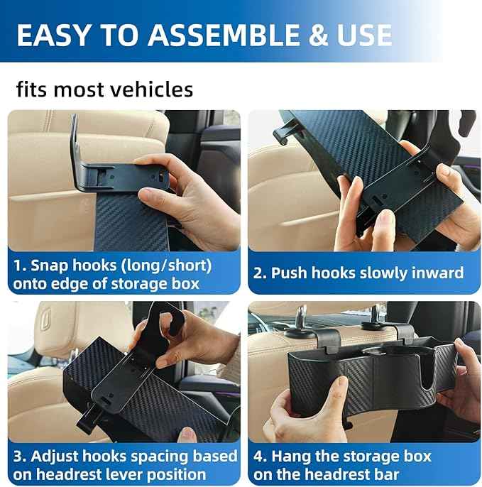 3-in-1 Car Headrest Backseat Organizer with 3.7" Backseat Cup Holder for Car, Seat Back Organizer with Hooks (2pc)