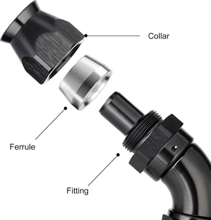 EVIL ENERGY 8AN 60 Degree PTFE One Piece Full Flow End Hose Fitting Aluminum Black