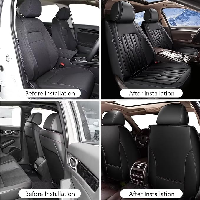 YORKNEIC Seat Covers Front Set for Dodge Grand Caravan 2008-2020: Breathable Leather Car Seat Covers (2 Front Set, Black)