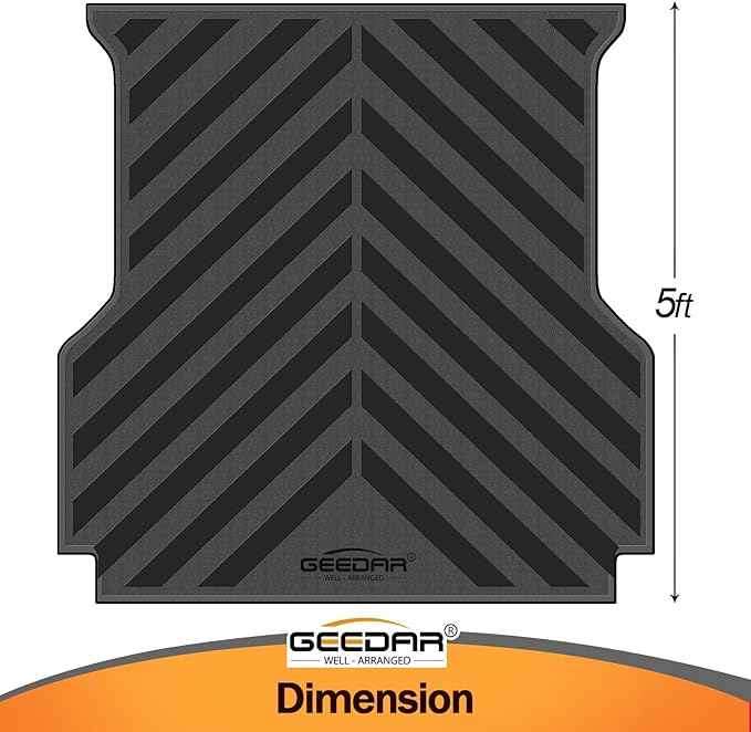 GEEDAR Rubber Bed Mat Compatible with Ford Ranger 2024 2025 2026 (5FT, 59.6" Bed), Heavy Duty Truck Bed Mat for Ford Ranger 5ft Truck Bed Liner, Heavy Duty Pickup Bed Accessories Cargo Mat