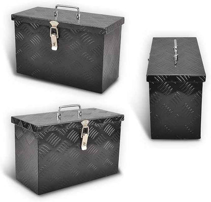 16 Inch Black Aluminum Tool Box 5 Bar Tread ToolBox for Truck Bed Car Outdoor Trailer Pickup Underbody RV ATV Storage Underbed Tools Organizer with Top Side Handle and Lock (16"X7.5"X10")