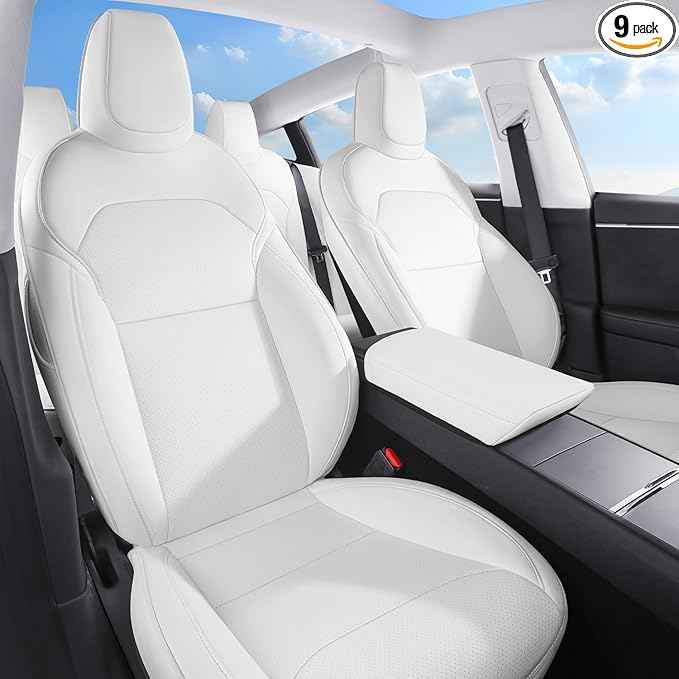 2024 Tesla Model 3 Highland Upgraded Car Seat Covers Nappa Leather Car Interior Airbag Compatible Cushion Cover Full Set Custom Fit Model 3, Nappa White