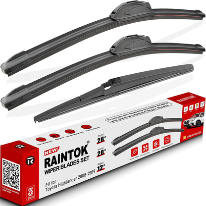 Windshield Wiper Blades Replacement for Toyota Highlander 2008-2019 Original Factory Quality Front Rear Wipers Blade Set for My Car - 26" 20" 12" (Pack of 3)