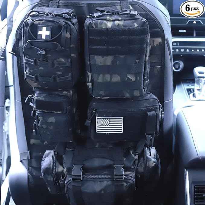 Universal Tactical Car Seat Back Organizer Bag Tactical Molle Vehicle Organizers Panel Vehicle Protector Organizers with 5 Detachable Pouches for Car (Upgraded B BCA)
