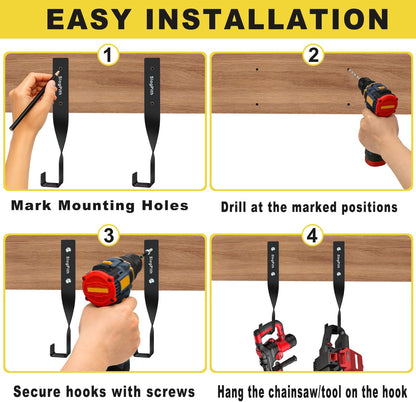 Chainsaw Holder,Chainsaw Holder For Garage Wall Mount, Garage Storage Hooks For Chainsaw,Backpack Blower,Weed Eater&Tools,Rustproof Chainsaw Wall Mount Hanger Organizes Tools,Saves Space (2 Pcs Black)