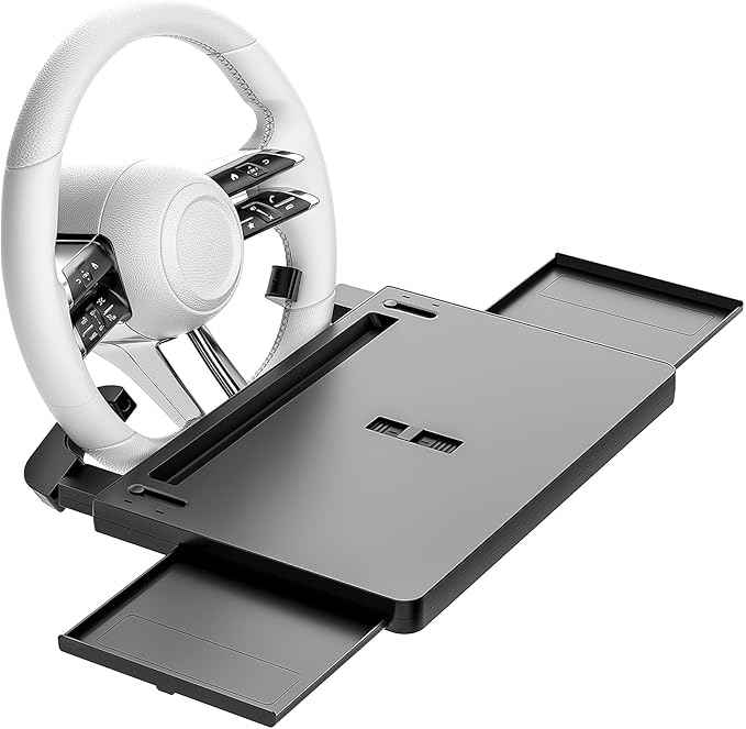 Steering Wheel Tray Desk with Expandable Trays, Steering Wheel Table Food Tray for Front Seat Eating Dinning Working, Adjustable Laptop Tray for Car