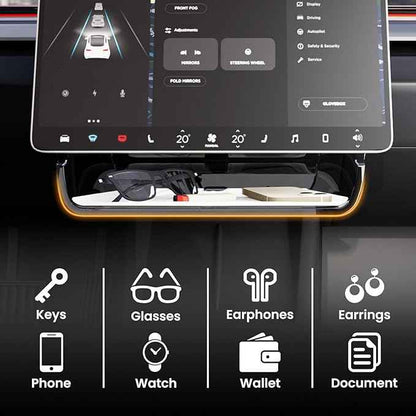 Model Y Juniper Under Screen Storage Organizer 2025-2026/Model 3 Highland 2024-2026, Center Console Organizer Tray Tissue Holder for Tesla Model Y Juniper Accessories, White